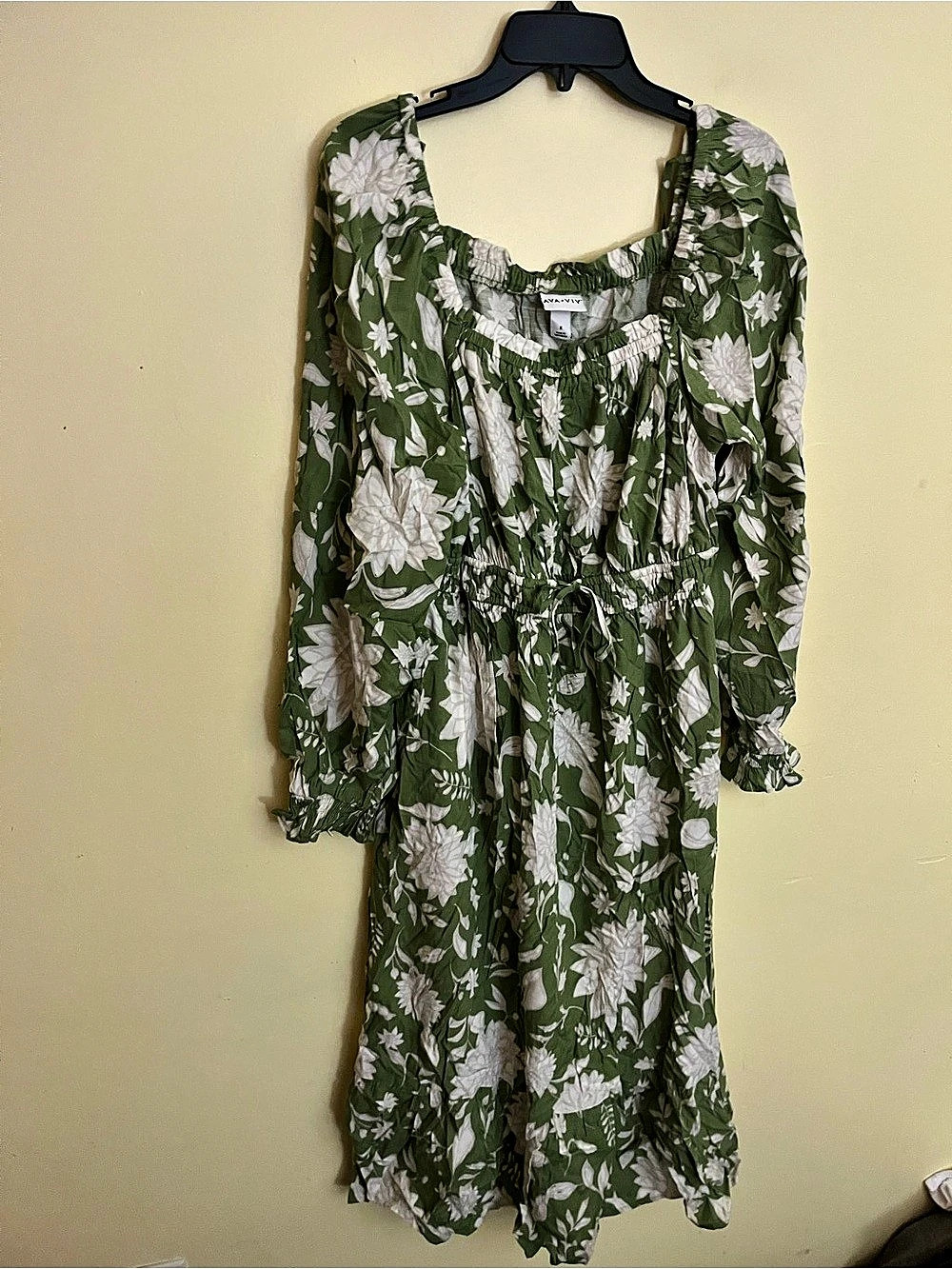 AVA & VIV Floral Midi Dress in Green & White Size XL Like New